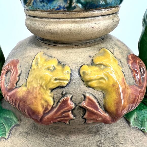 Czecho-Slovakia Erphila Art Pottery Vase Dragon Double Handles Czechosloval 858 - Picture 6 of 13